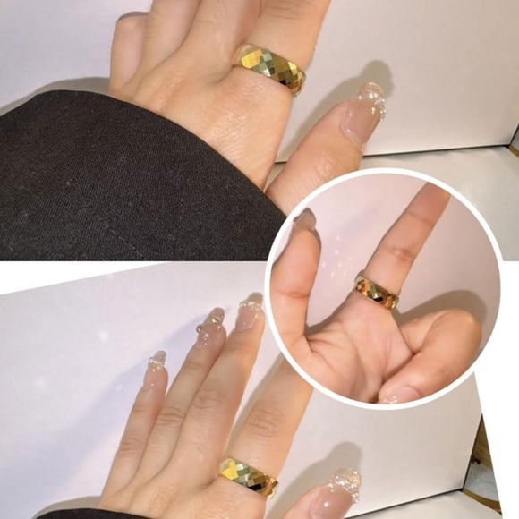 UNISEX - 4mm Tungsten Gold Wedding Band ~ Mens Womens Faceted Bridal Band - Picture 7 of 15